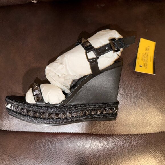 Christian Louboutin 110mm Pyraclou Metallic Spike Wedge Sandals - Size 38 - Picture 2 of 12